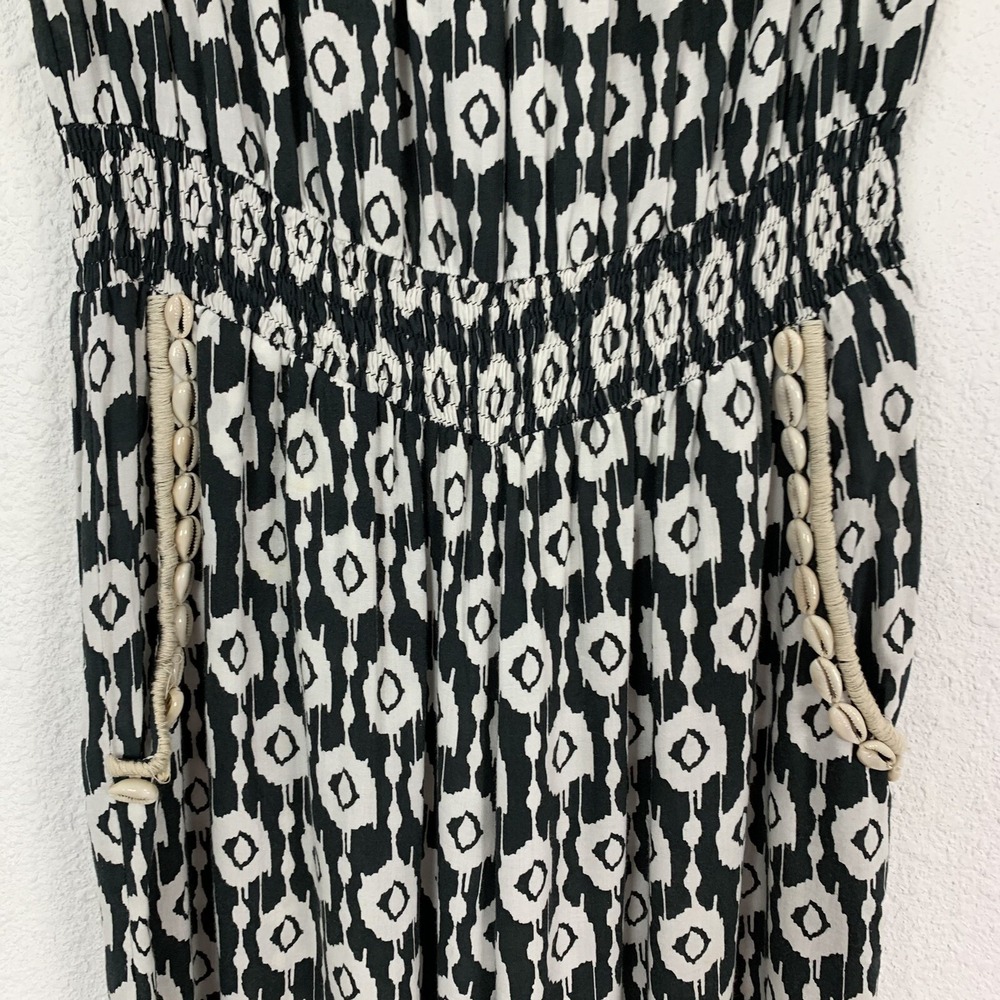 Skemo Gray White Ikat Strapless Jumpsuit Shell Trim Boho Stretch Waist Large - Picture 3 of 7